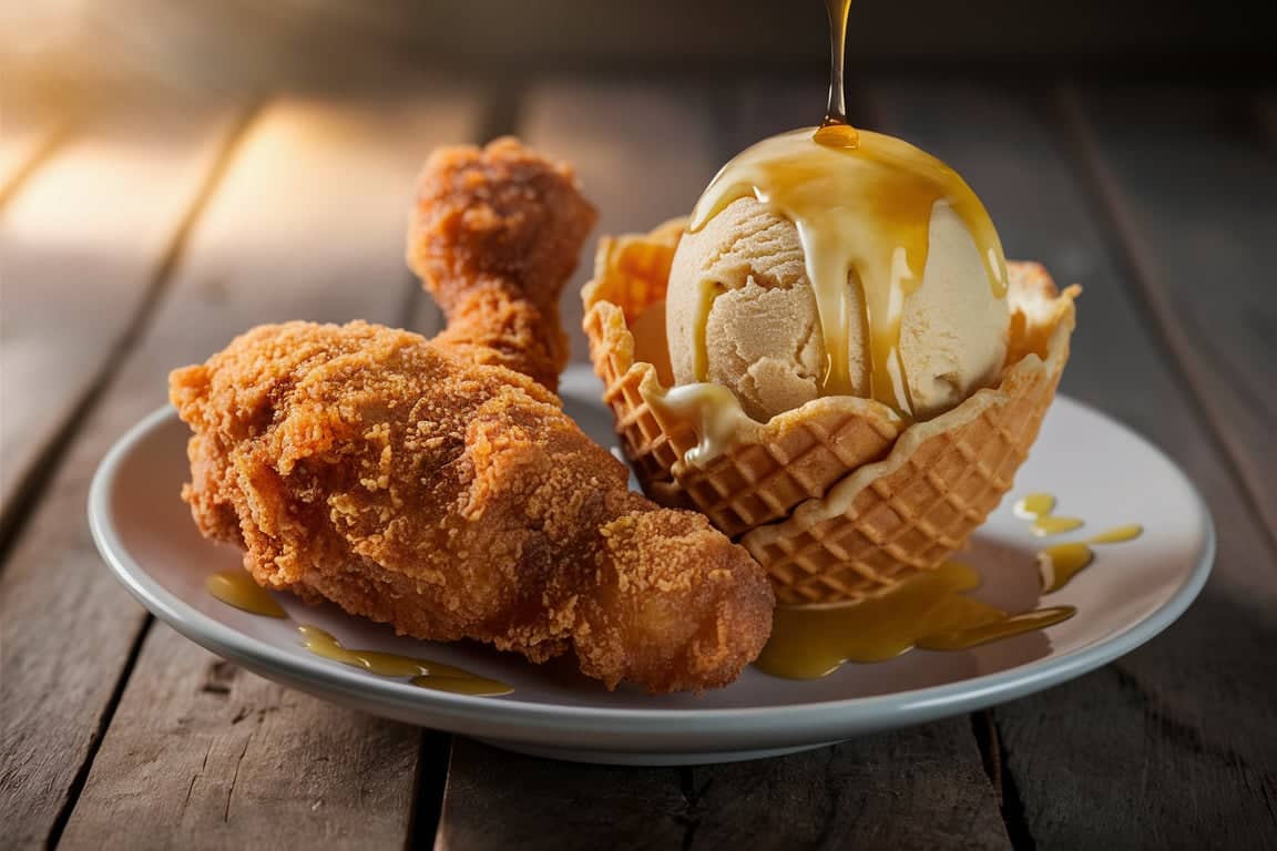 Fried chicken ice cream, a unique sweet-savory dessert trend