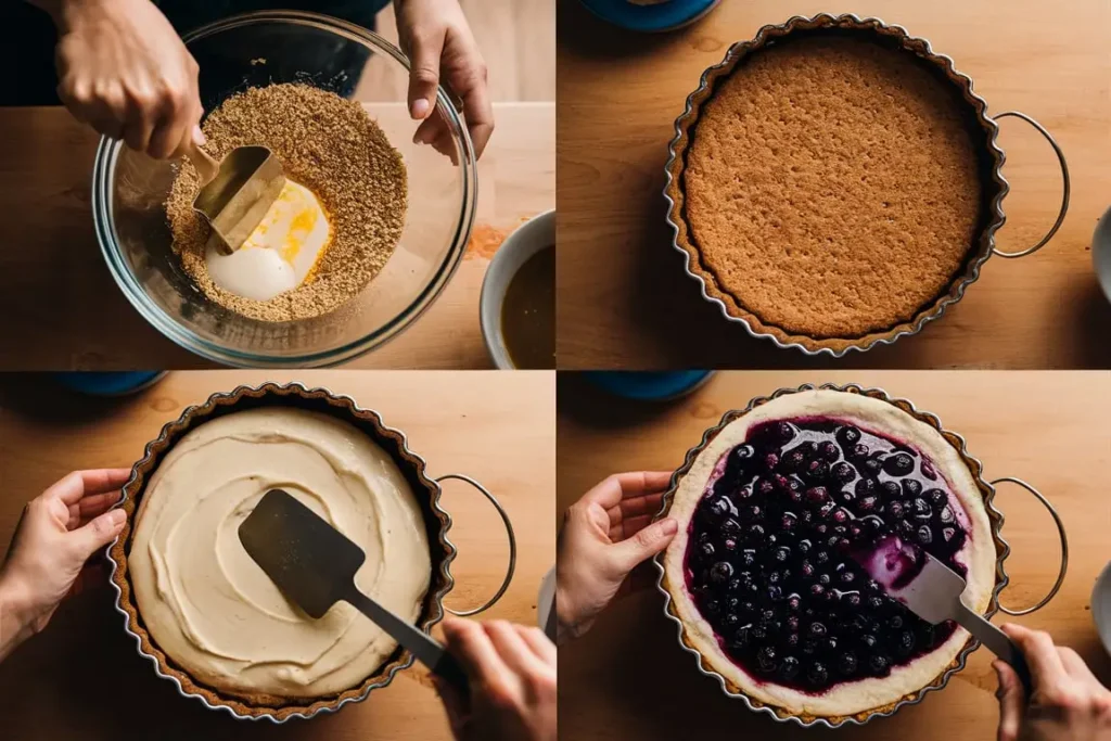 Step-by-step process of making Lemon Blueberry Cheesecake