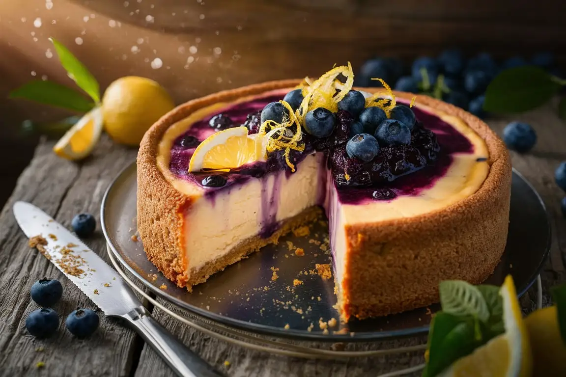 Lemon Blueberry Cheesecake with fresh blueberries